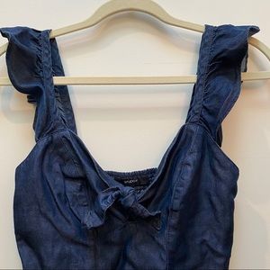 Denim bandeau top with ruffle straps